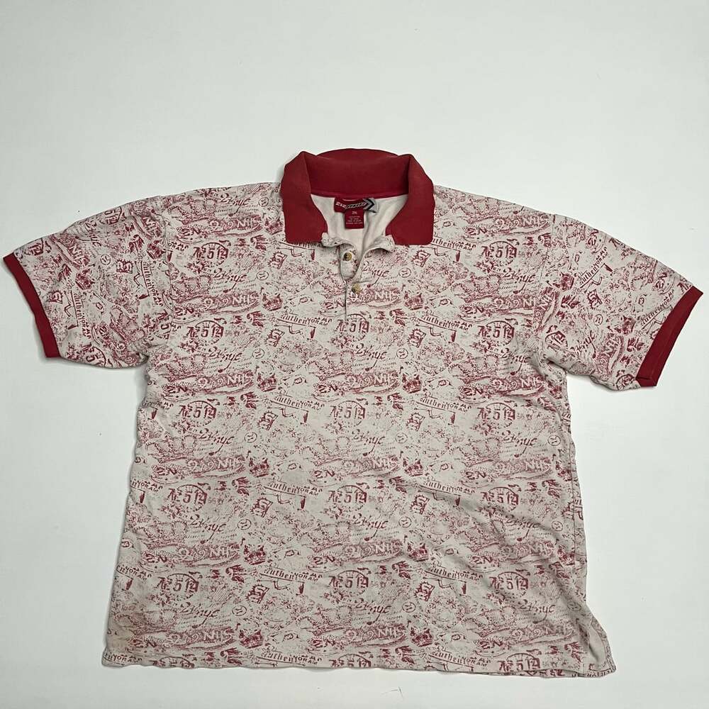 212 NYC Polo Shirt Size 2XL White Red Toile Print Graphic Short Sleeve